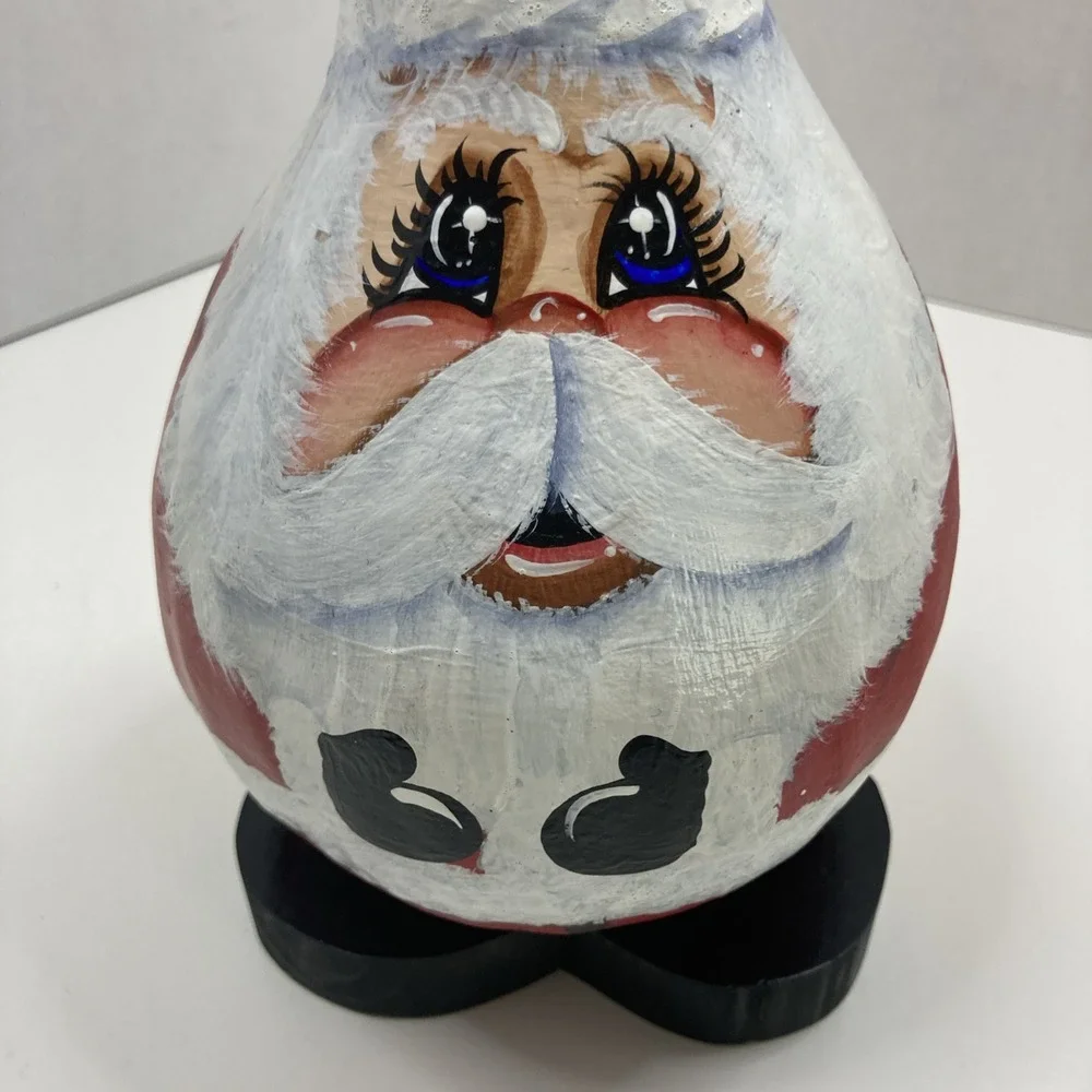 Vtg Hand Painted Real Gourd Folk Art Santa Face Christmas‎ Holiday 12 in